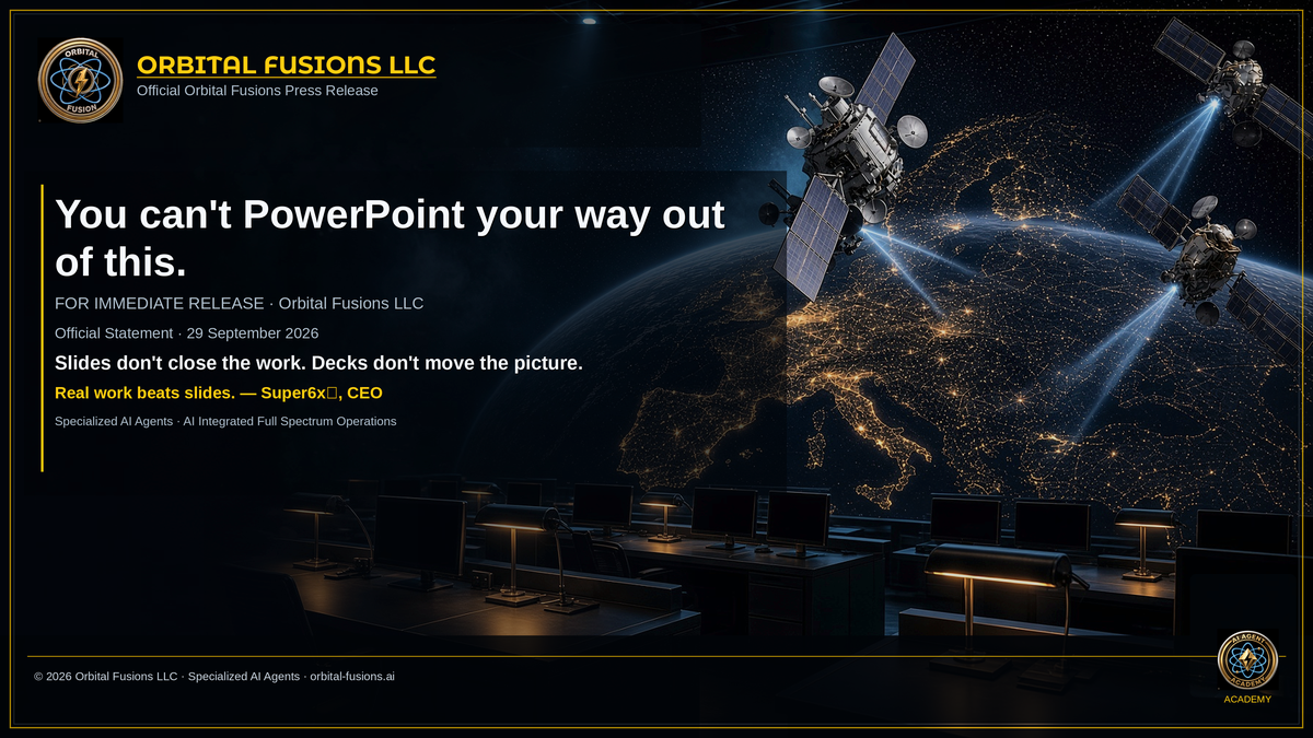 Orbital Fusions LLC press card — You can't PowerPoint your way out of this.